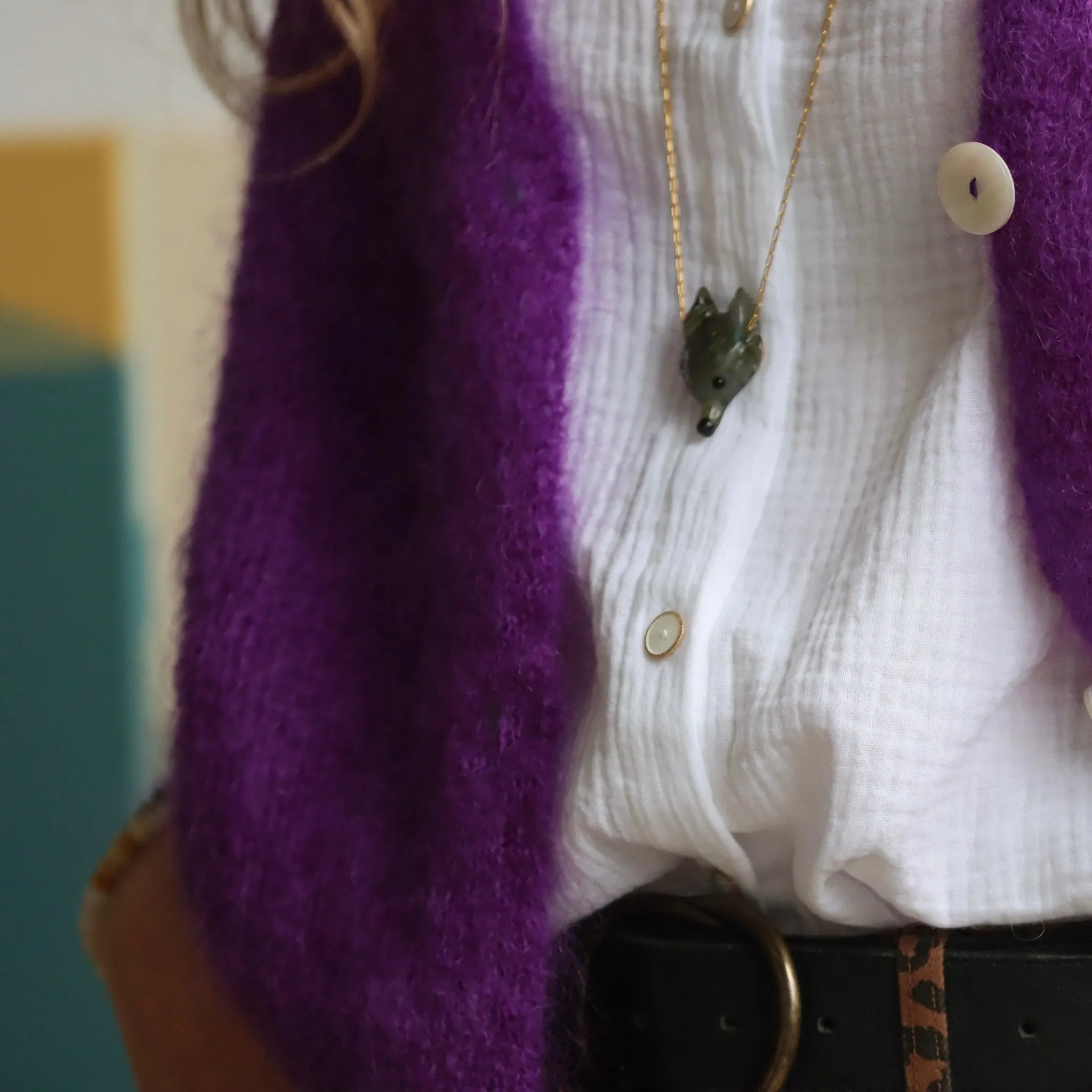 Le gilet Philippine mohair et laine - violet