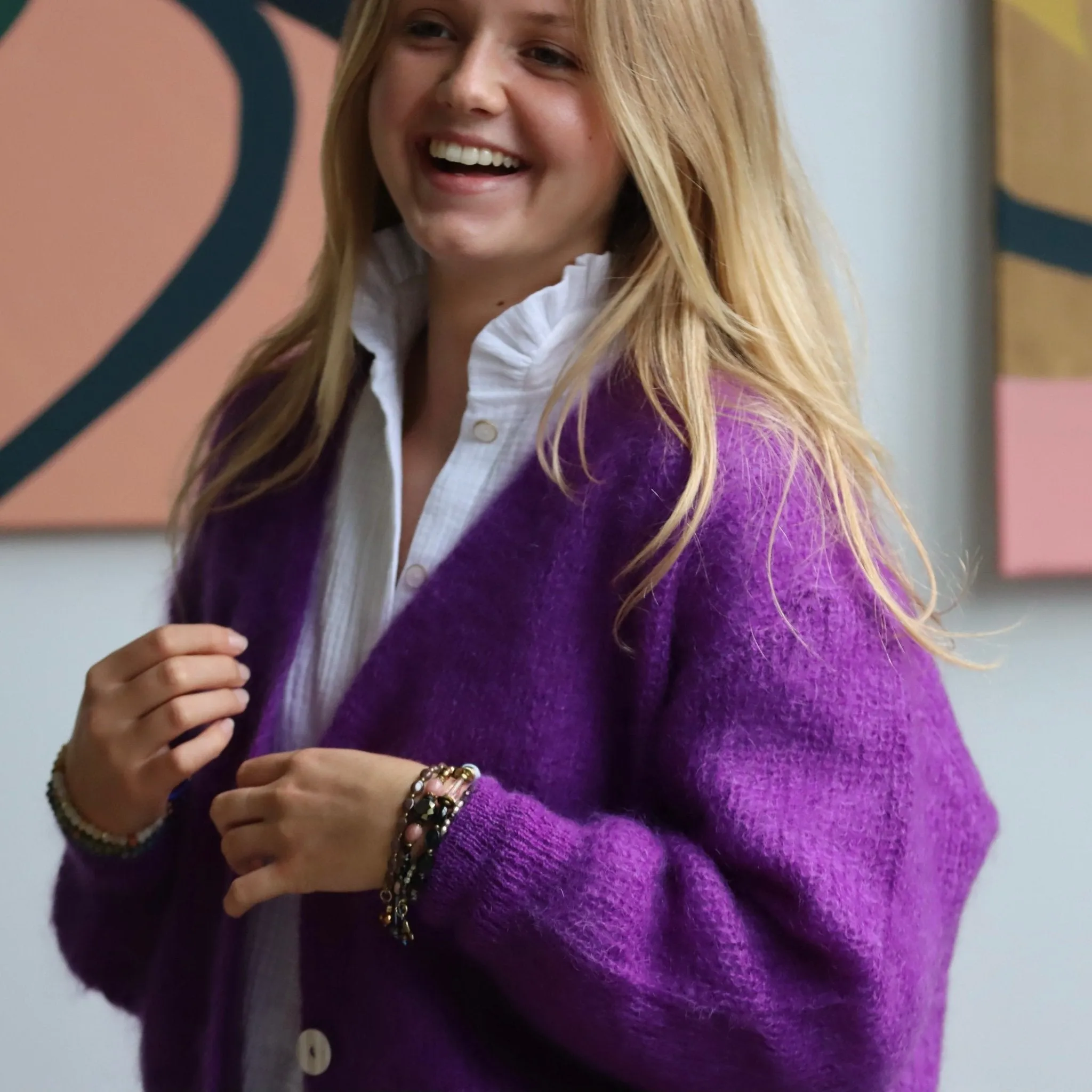 Le gilet Philippine mohair et laine - violet