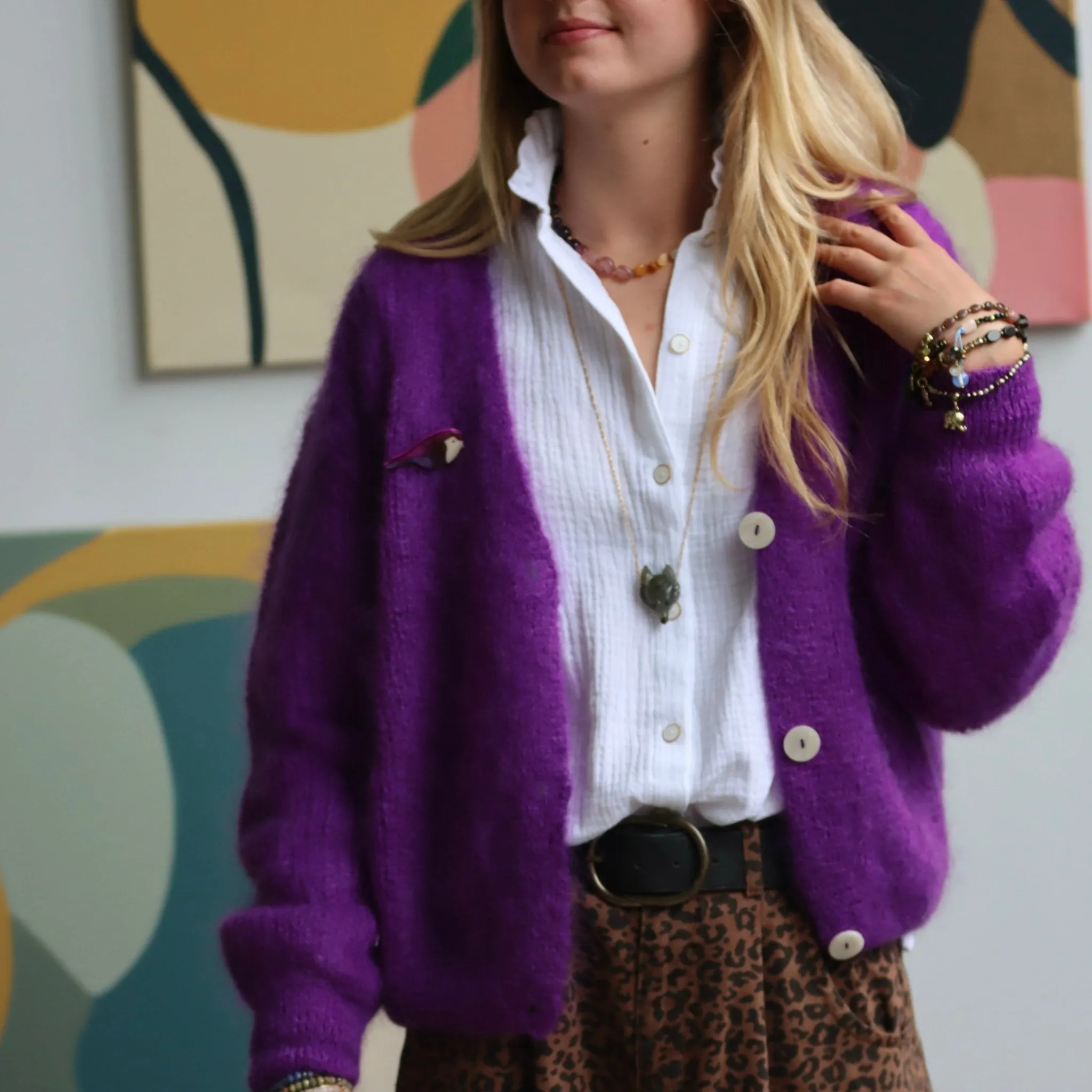 Le gilet Philippine mohair et laine - violet