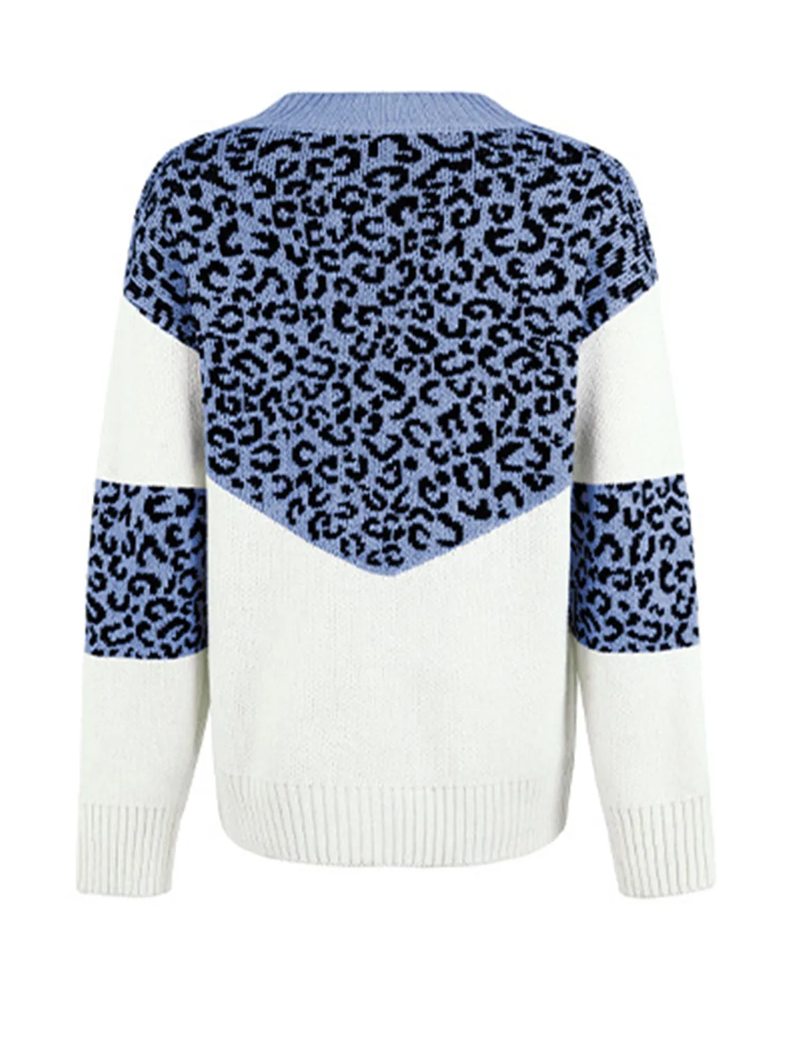 Leopard V-Neck Dropped Shoulder Sweater