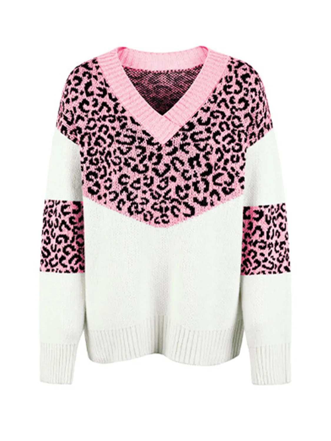 Leopard V-Neck Dropped Shoulder Sweater