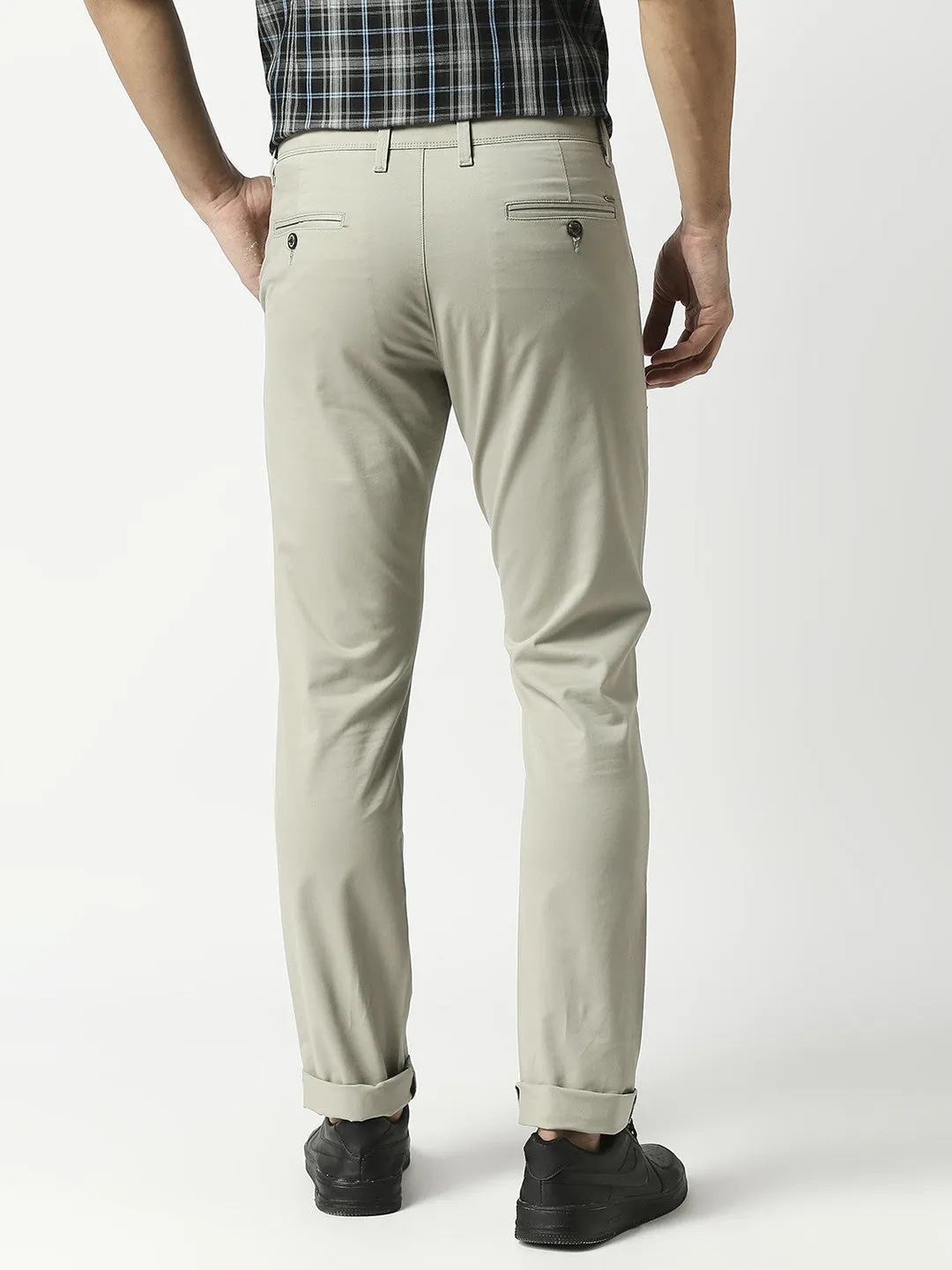 Light Beige Slim Tapered Cotton Dobby Lycra Trouser