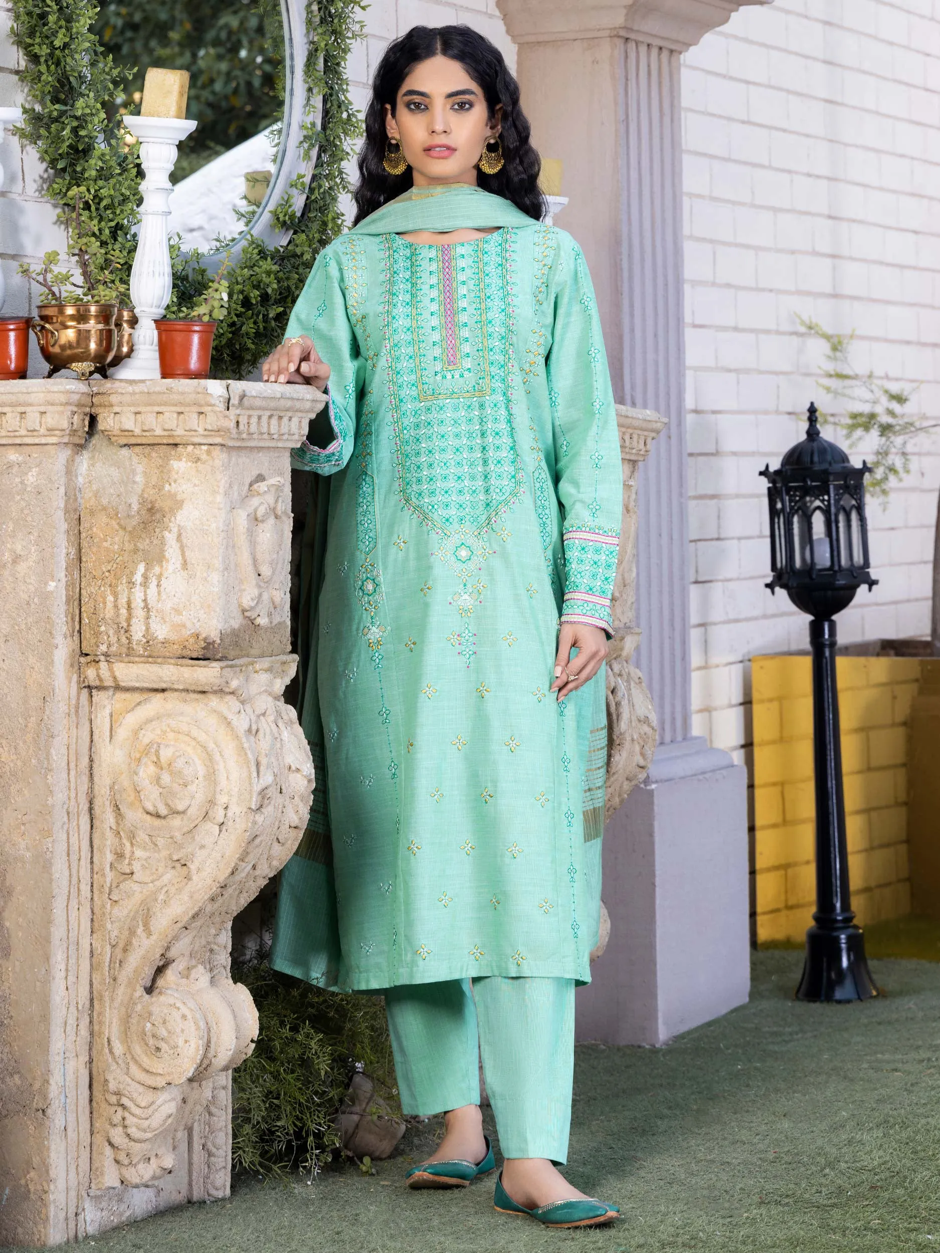 Limelight Light Green Yarn Dyed 3-Piece Suit (P7636SU)