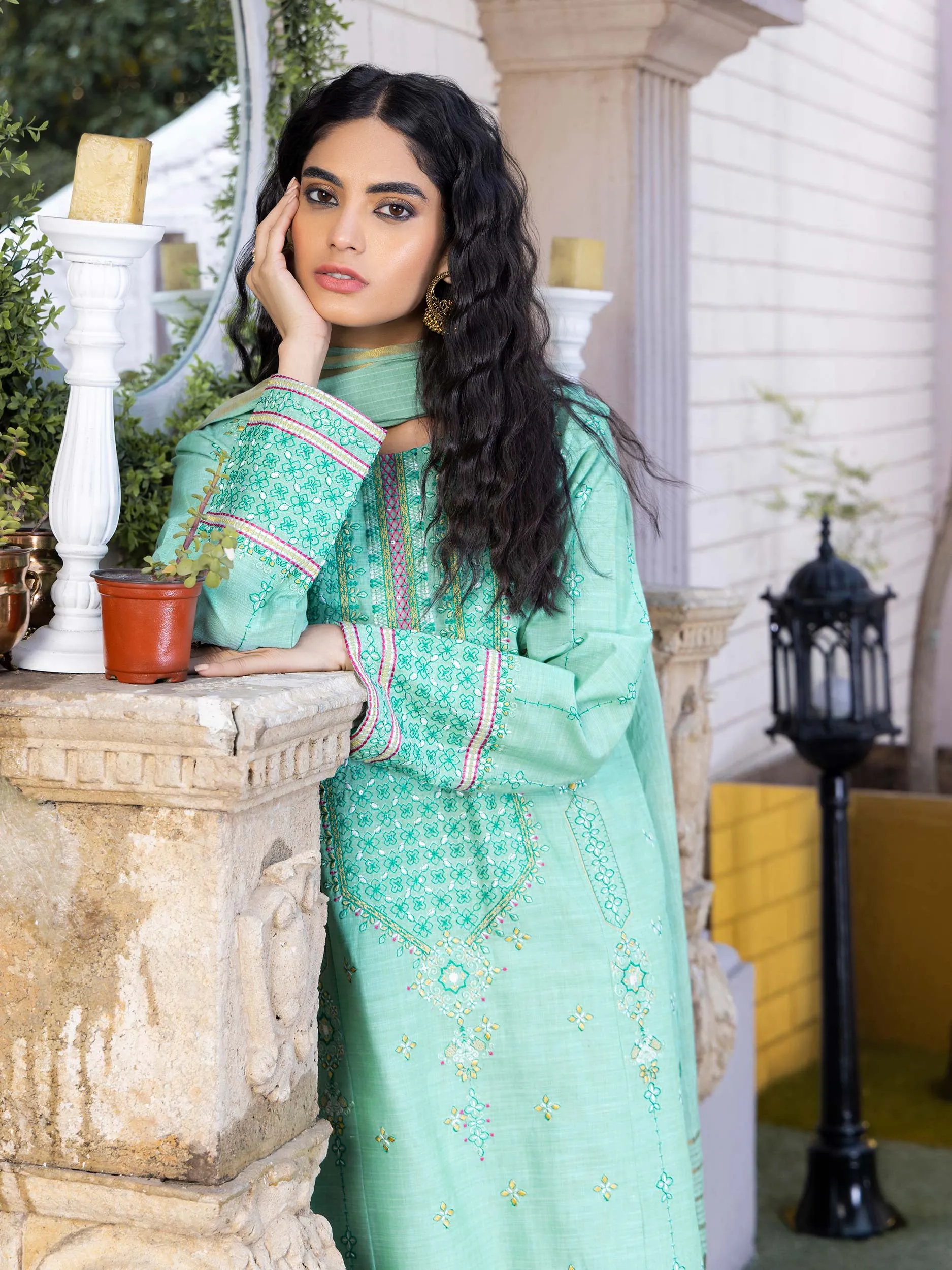 Limelight Light Green Yarn Dyed 3-Piece Suit (P7636SU)