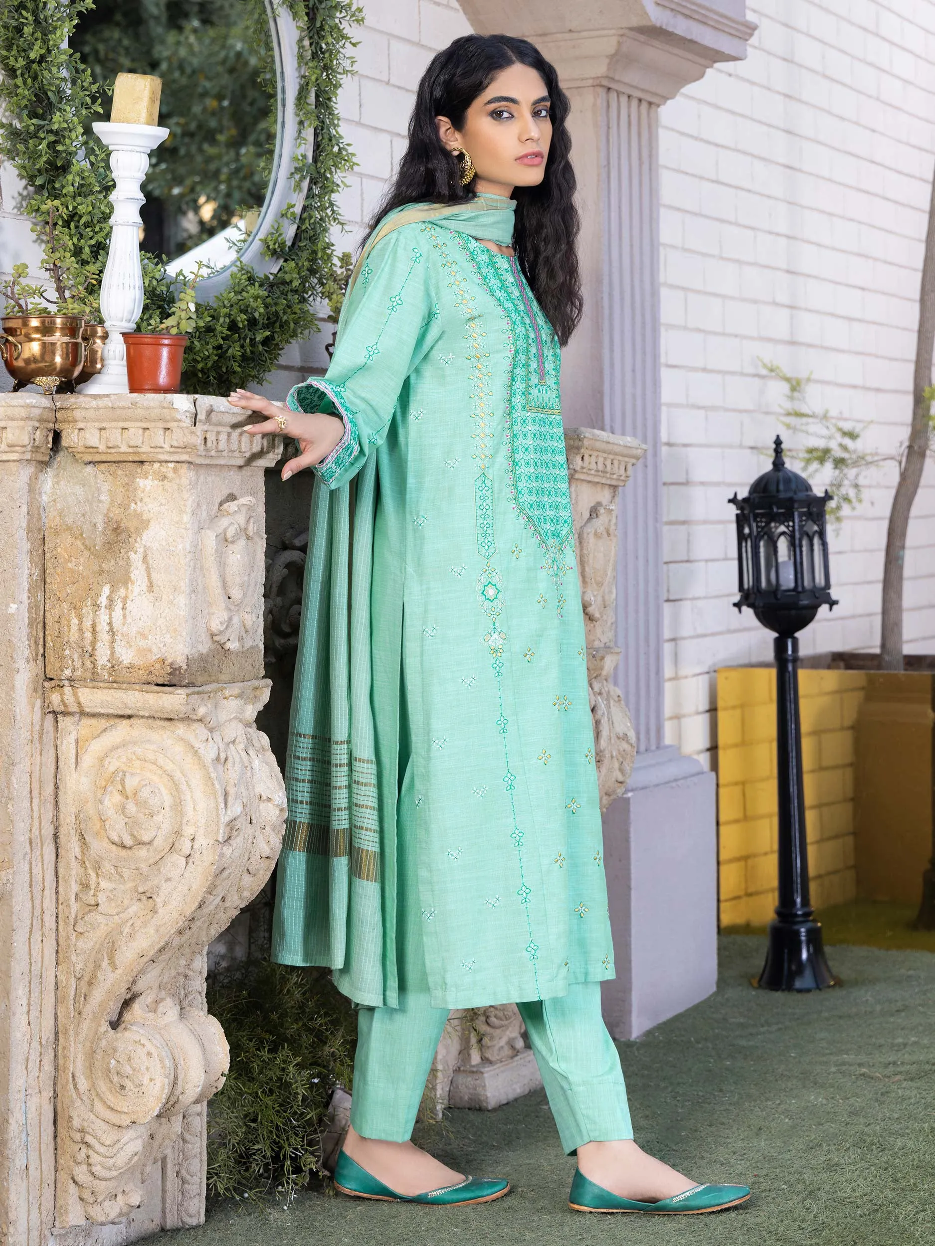 Limelight Light Green Yarn Dyed 3-Piece Suit (P7636SU)