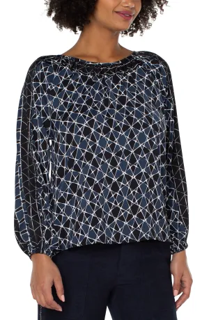 LONG SLEEVE SHIRRED WOVEN BLOUSE