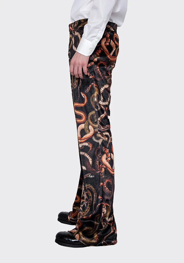 LU'U DAN MP020_V 70'S VELVET BELLBOTTOM TROUSERS SNAKE PRINT