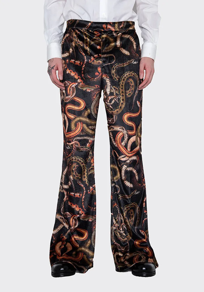 LU'U DAN MP020_V 70'S VELVET BELLBOTTOM TROUSERS SNAKE PRINT