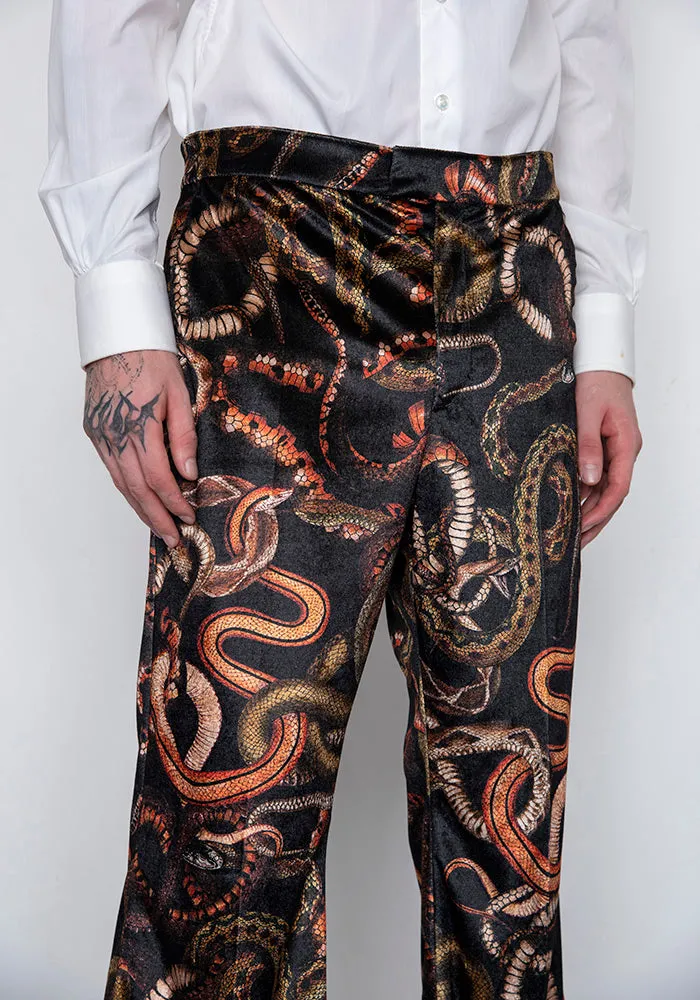 LU'U DAN MP020_V 70'S VELVET BELLBOTTOM TROUSERS SNAKE PRINT