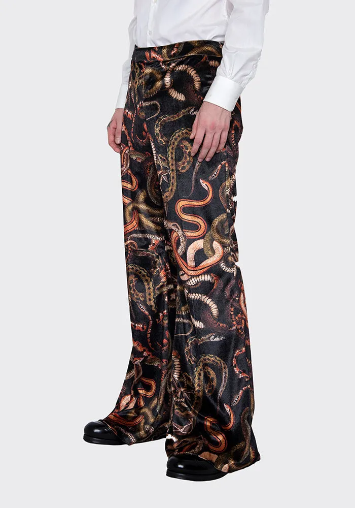 LU'U DAN MP020_V 70'S VELVET BELLBOTTOM TROUSERS SNAKE PRINT