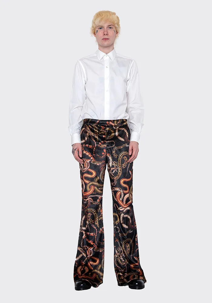 LU'U DAN MP020_V 70'S VELVET BELLBOTTOM TROUSERS SNAKE PRINT