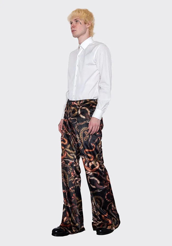 LU'U DAN MP020_V 70'S VELVET BELLBOTTOM TROUSERS SNAKE PRINT