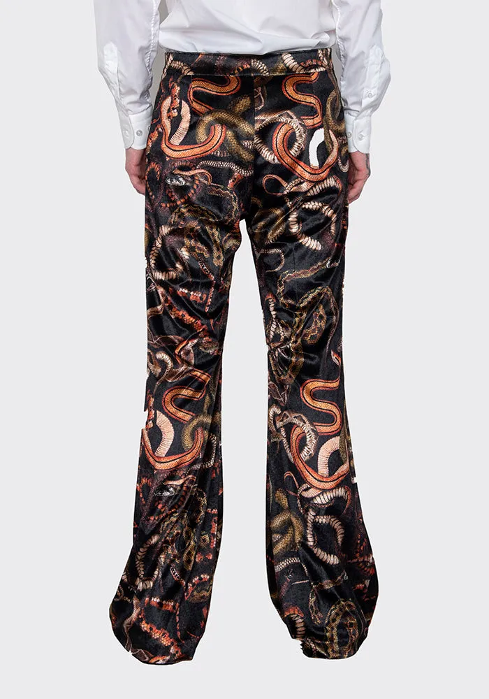 LU'U DAN MP020_V 70'S VELVET BELLBOTTOM TROUSERS SNAKE PRINT