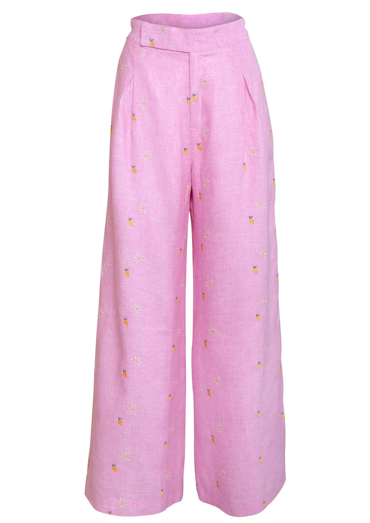 Mango Camomile Embroidered Linen Trousers