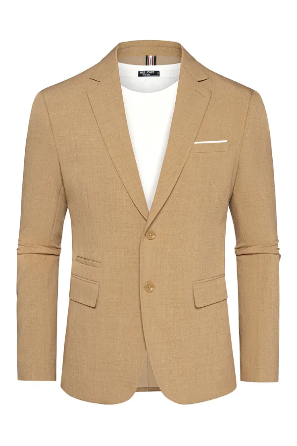 Men Back Slit Blazer Coat Casual Two-Button Notch Lapel Suit Coat