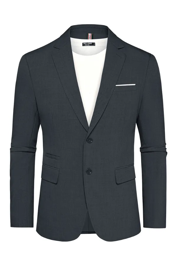 Men Back Slit Blazer Coat Casual Two-Button Notch Lapel Suit Coat