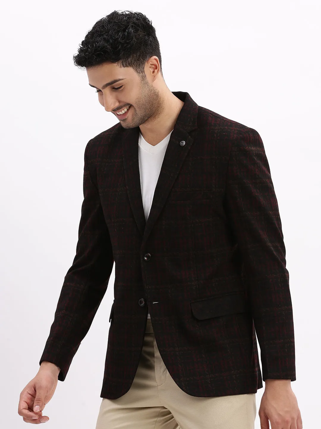 Men Printed Black Single Breasted Blazer