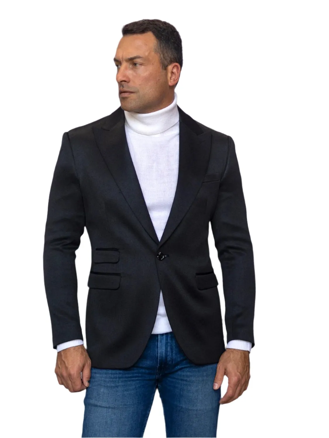 Men's Black Velvet Sigle Breast Balzer Jackets Slim Fit MZS-564