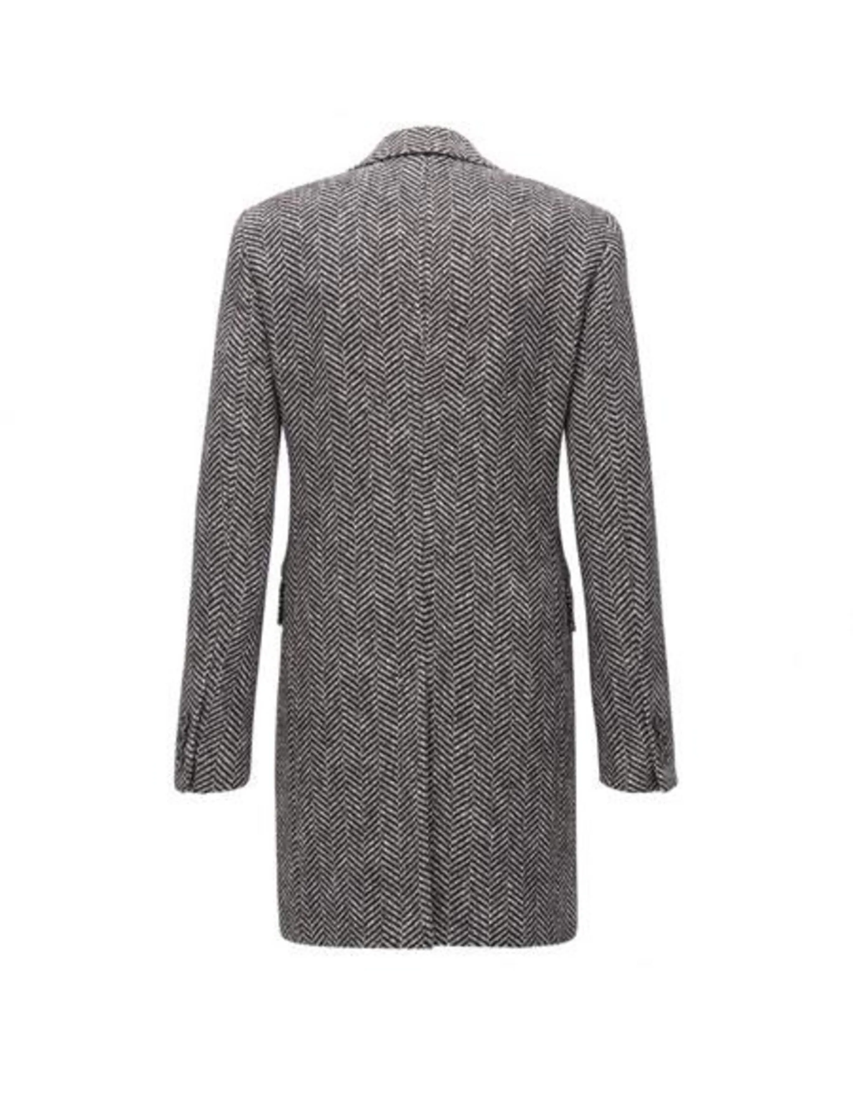 Men's  Double Breasted Gray Herringbone Tweed Six Button Overcoat