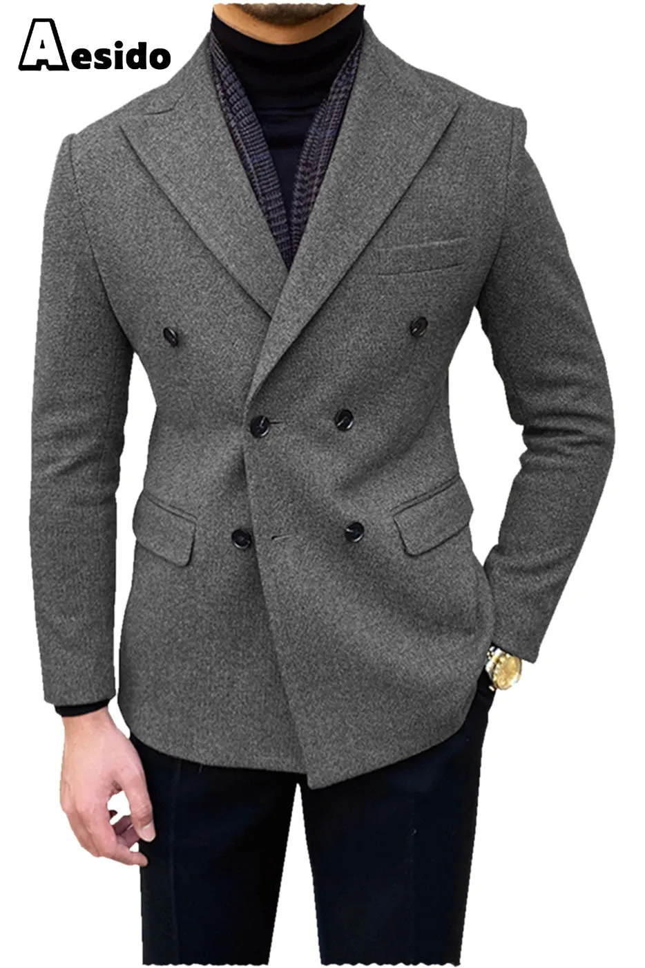 Men's Double Breasted Peak Lapel Blazer