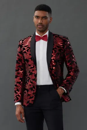 Men's Sequins Tuxedo Two Buttons Jacket Velvet Shawl Lapel Suit Jackets Blazer for Dinner, Prom, Party