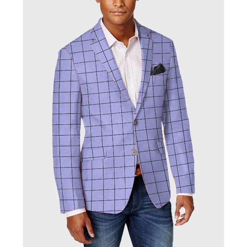 Men's Single-breasted Two-Button Plaid Blazer Casual Slim Suit 67346863L