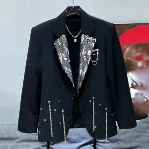 Metal Chain Decorative Sequin Splicing Blazer