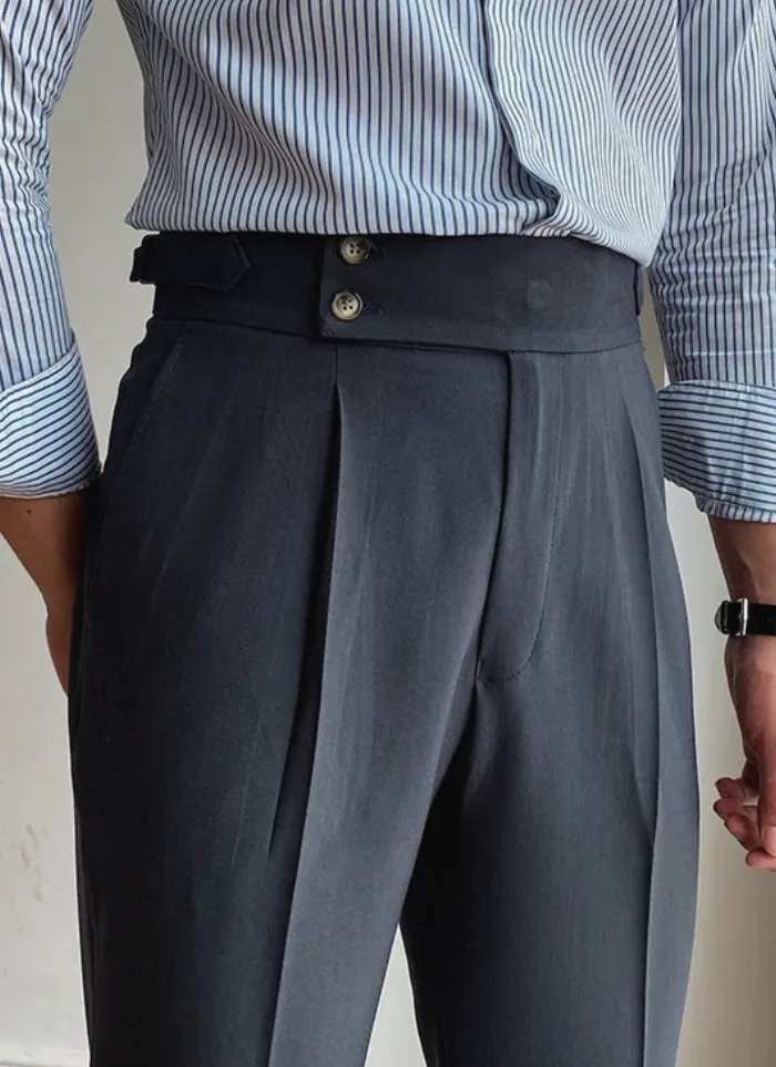 Mid-High Waist Italian Trousers - Grey