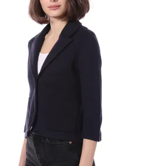 Minnie Rose Cotton Blend Shrunken Blazer Navy