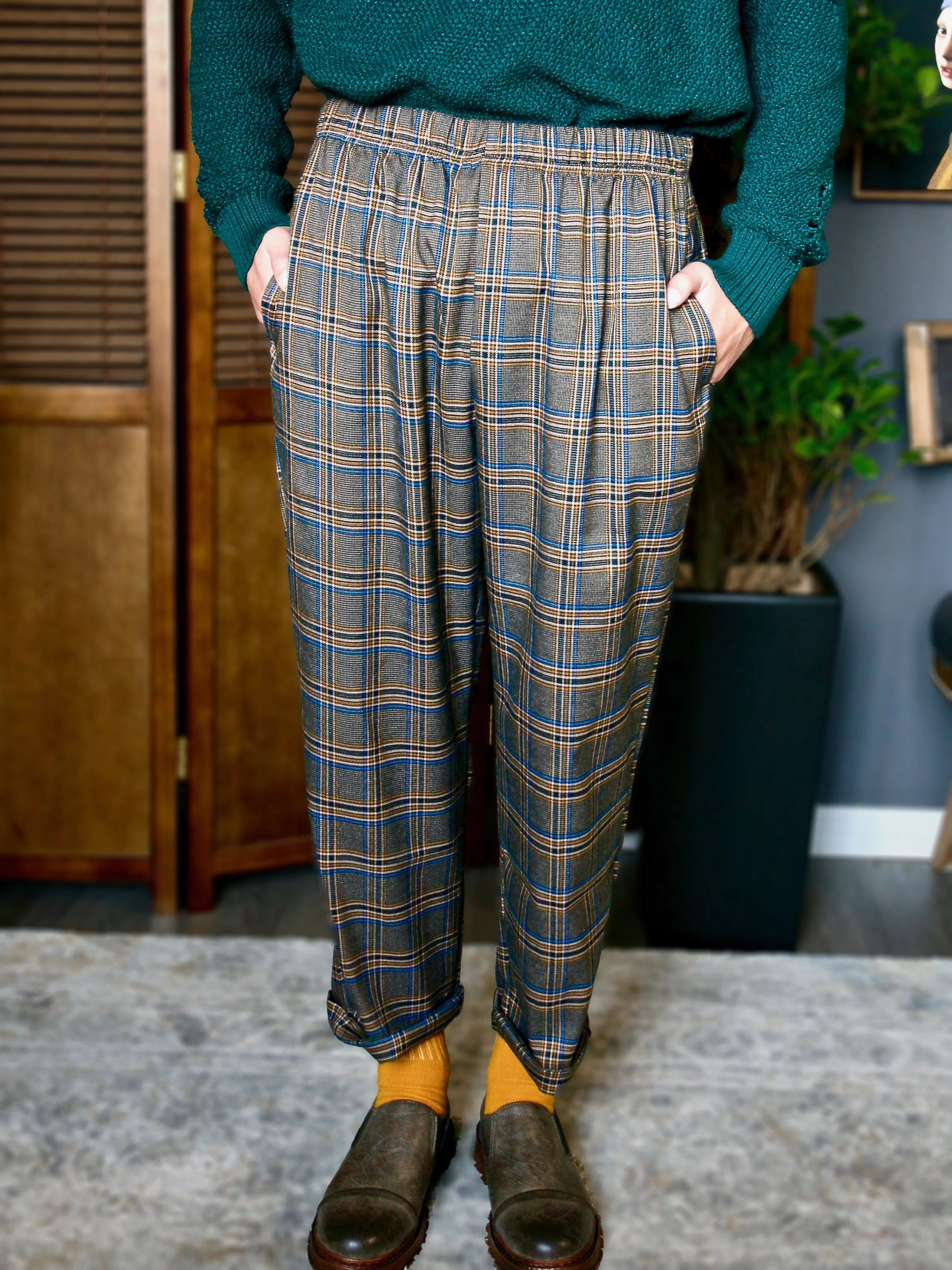 MultiColoured Checked Elastic Waistband Trousers