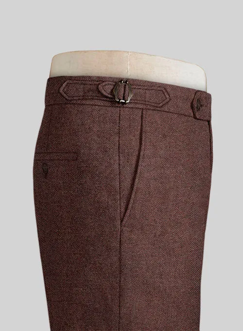 Mute Wine Herringbone Highland Tweed Trousers