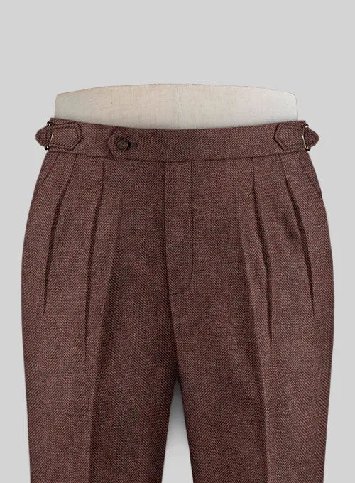 Mute Wine Herringbone Highland Tweed Trousers