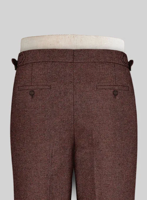 Mute Wine Herringbone Highland Tweed Trousers