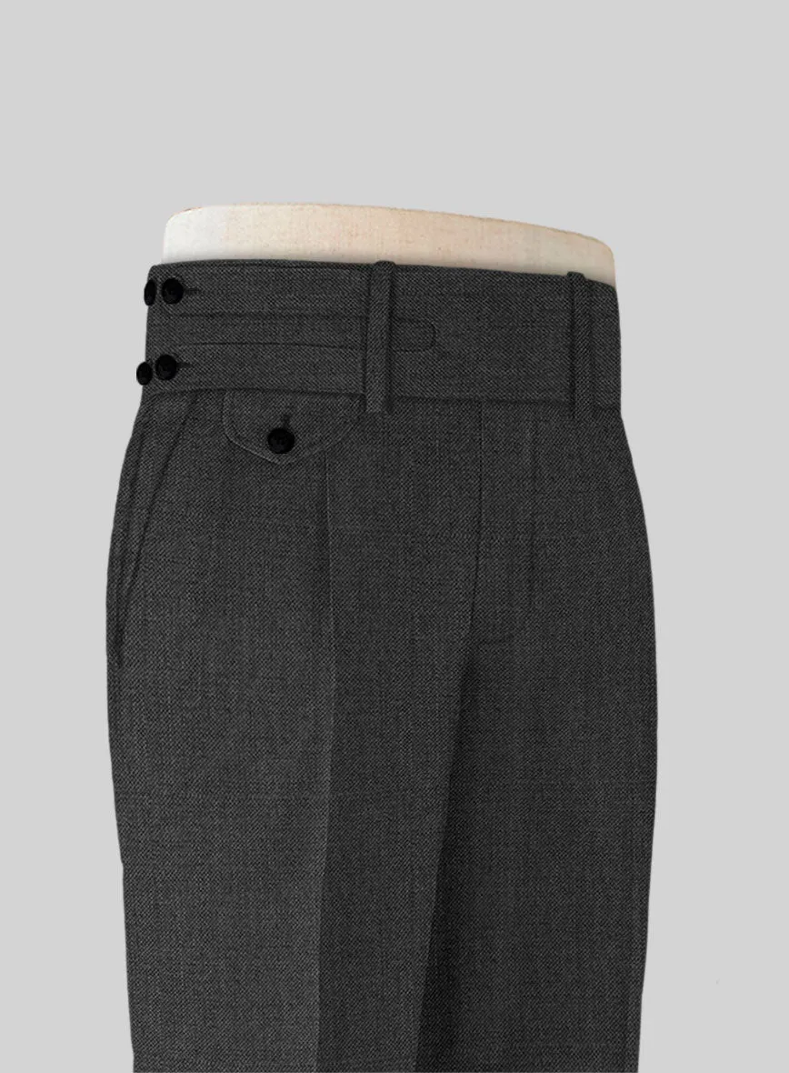 Napolean Sharkskin Charcoal Double Gurkha Wool Trousers