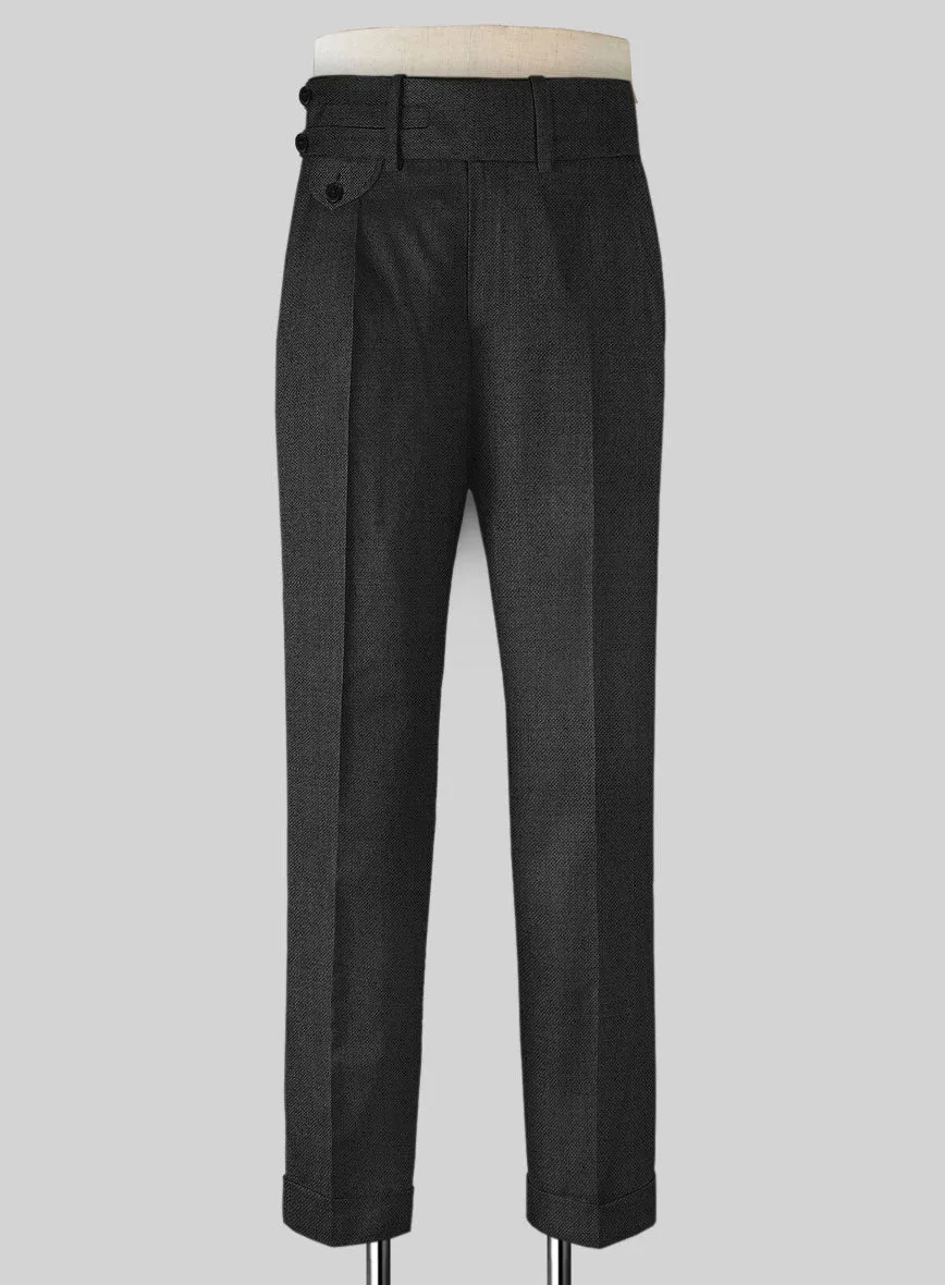 Napolean Sharkskin Charcoal Double Gurkha Wool Trousers