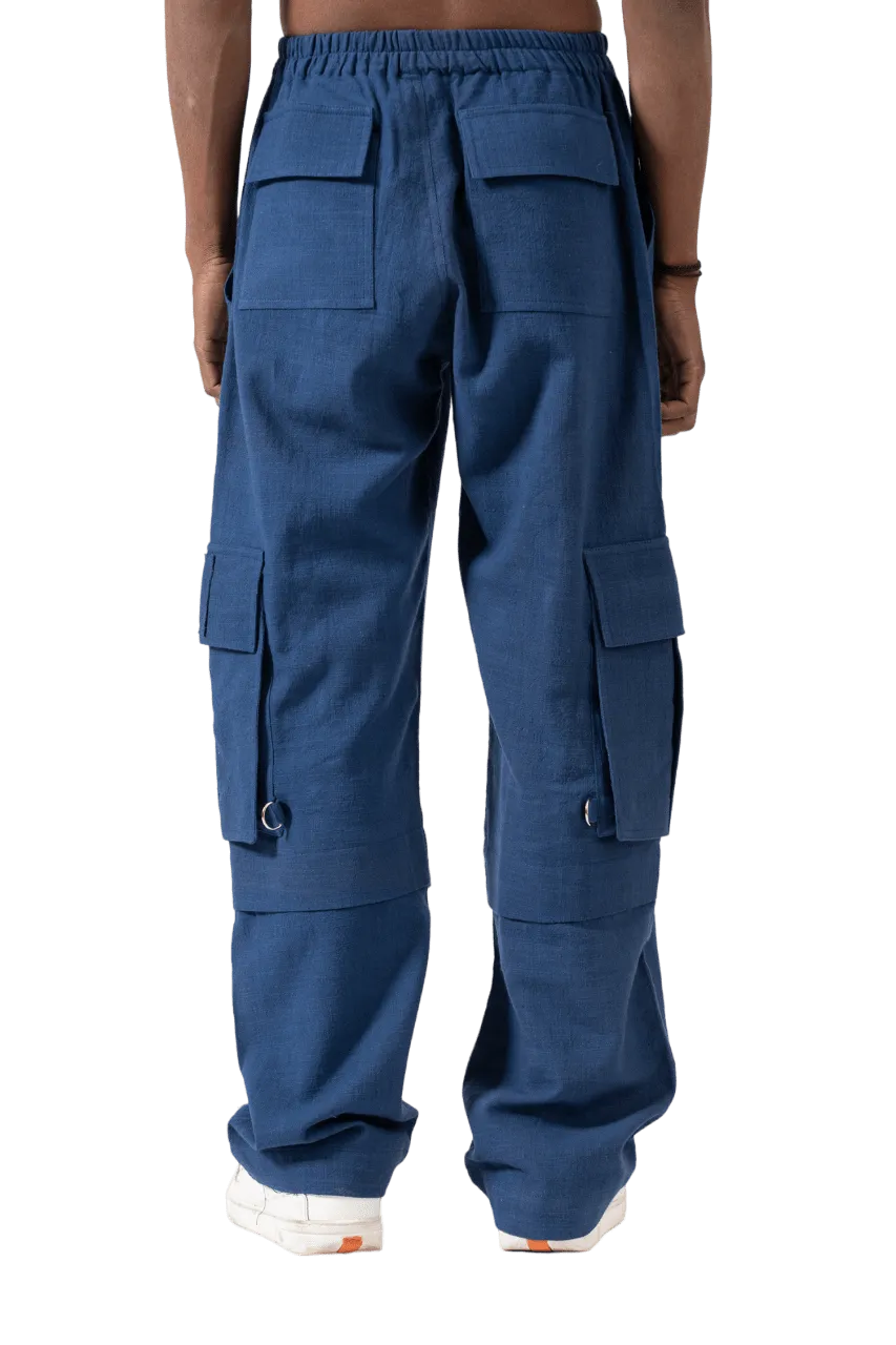 NAVY BLUE HANDWOVEN KHADDAR CARGO PANTS