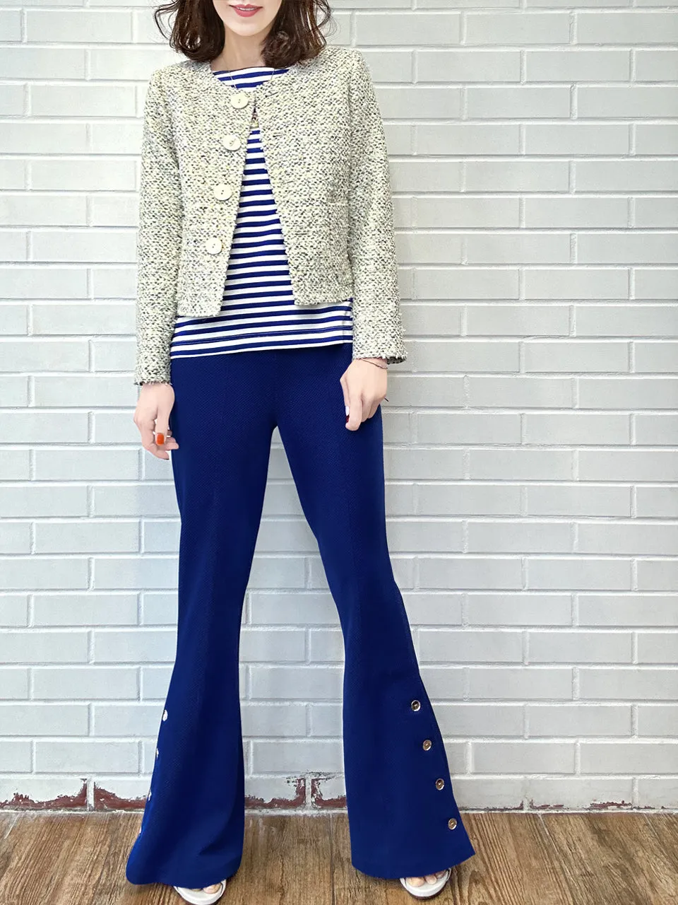 New Colour! French Blue Flare Leg Pull On Button Pants