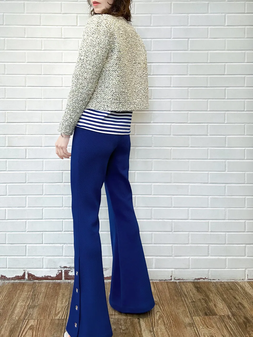 New Colour! French Blue Flare Leg Pull On Button Pants