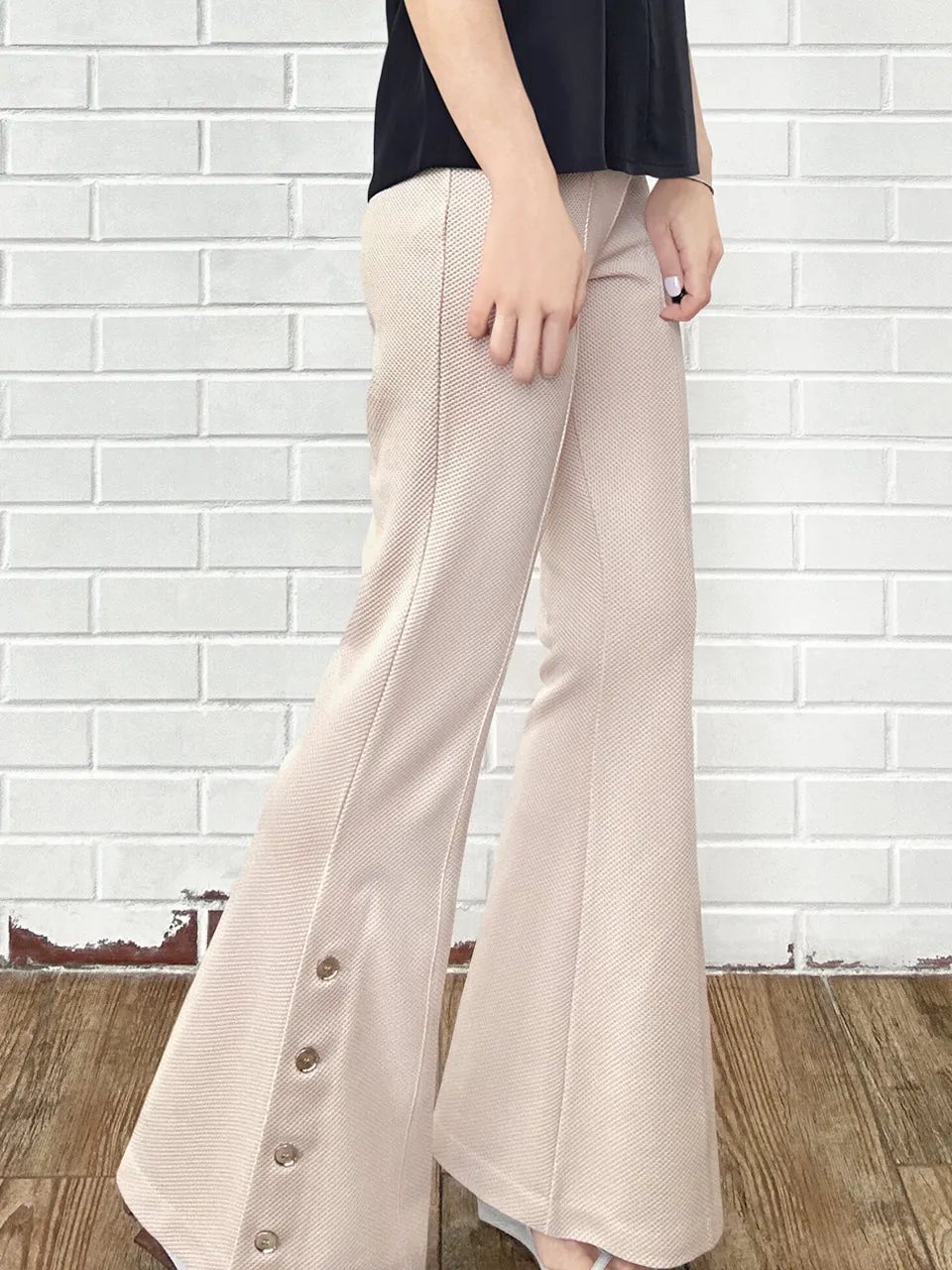 New Colour! Peach Pink Flare Leg Pull On Button Pants