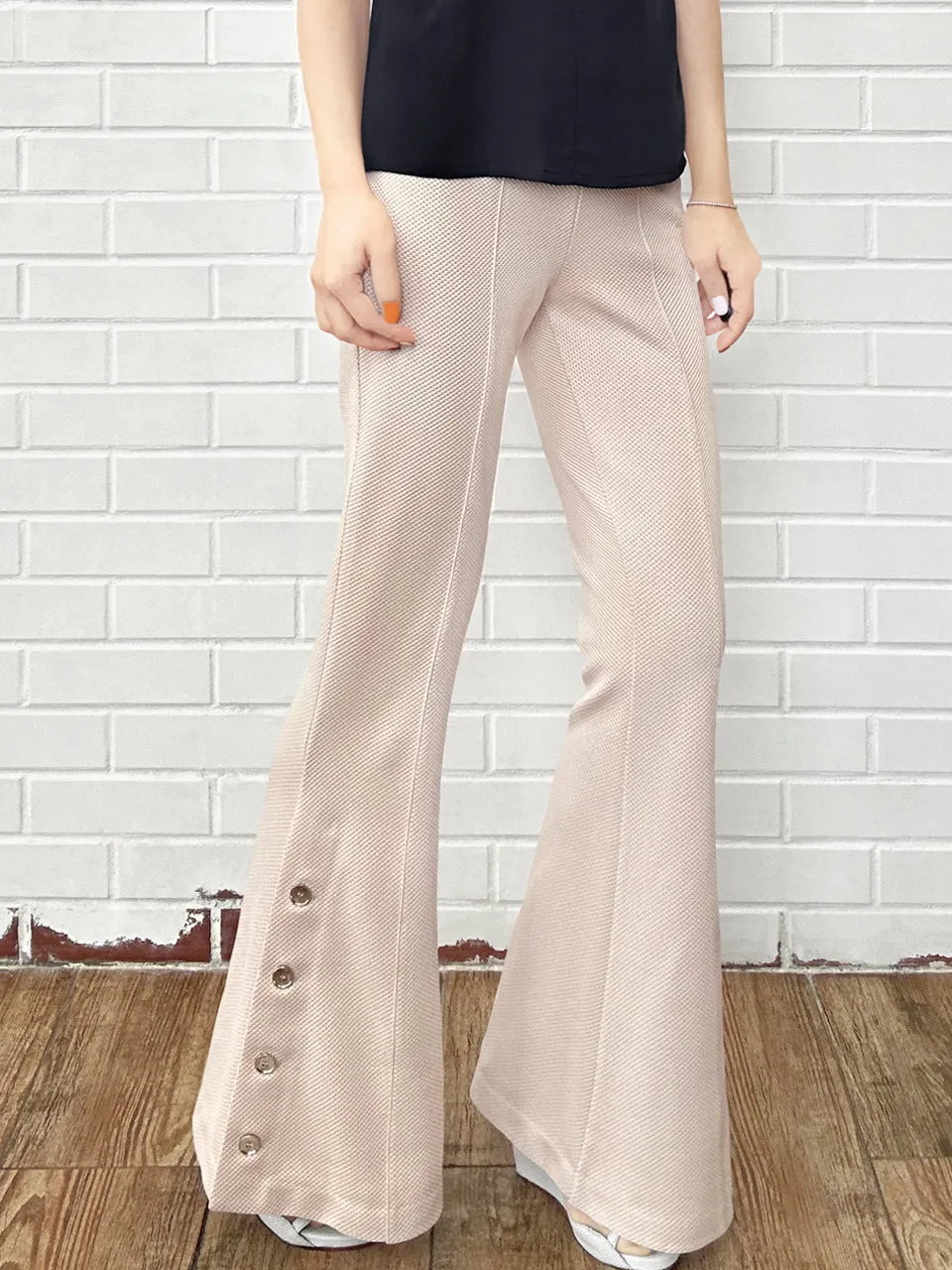 New Colour! Peach Pink Flare Leg Pull On Button Pants