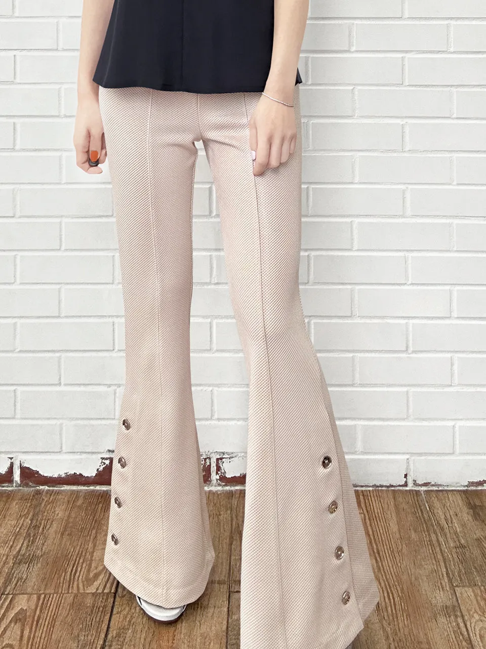 New Colour! Peach Pink Flare Leg Pull On Button Pants