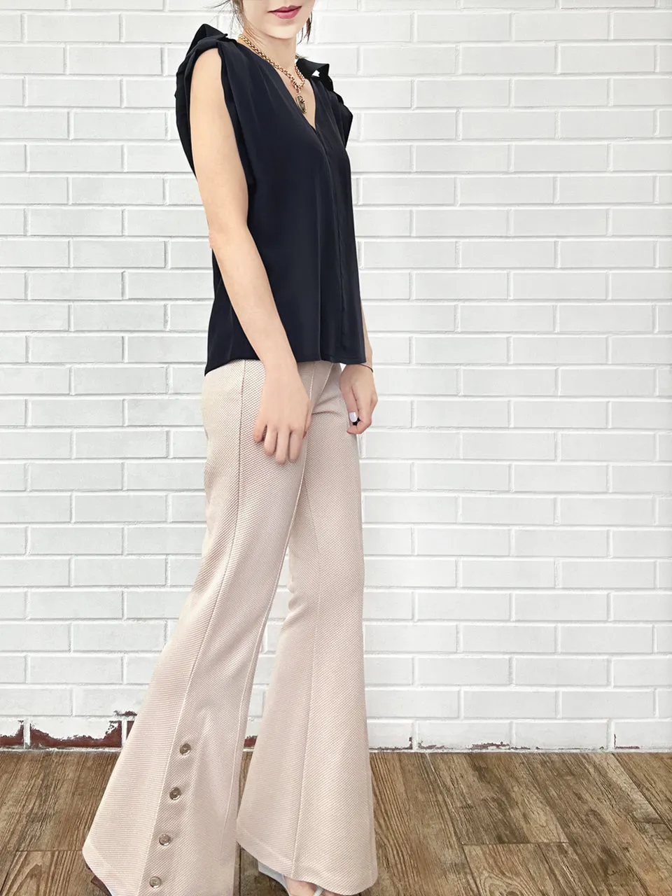 New Colour! Peach Pink Flare Leg Pull On Button Pants