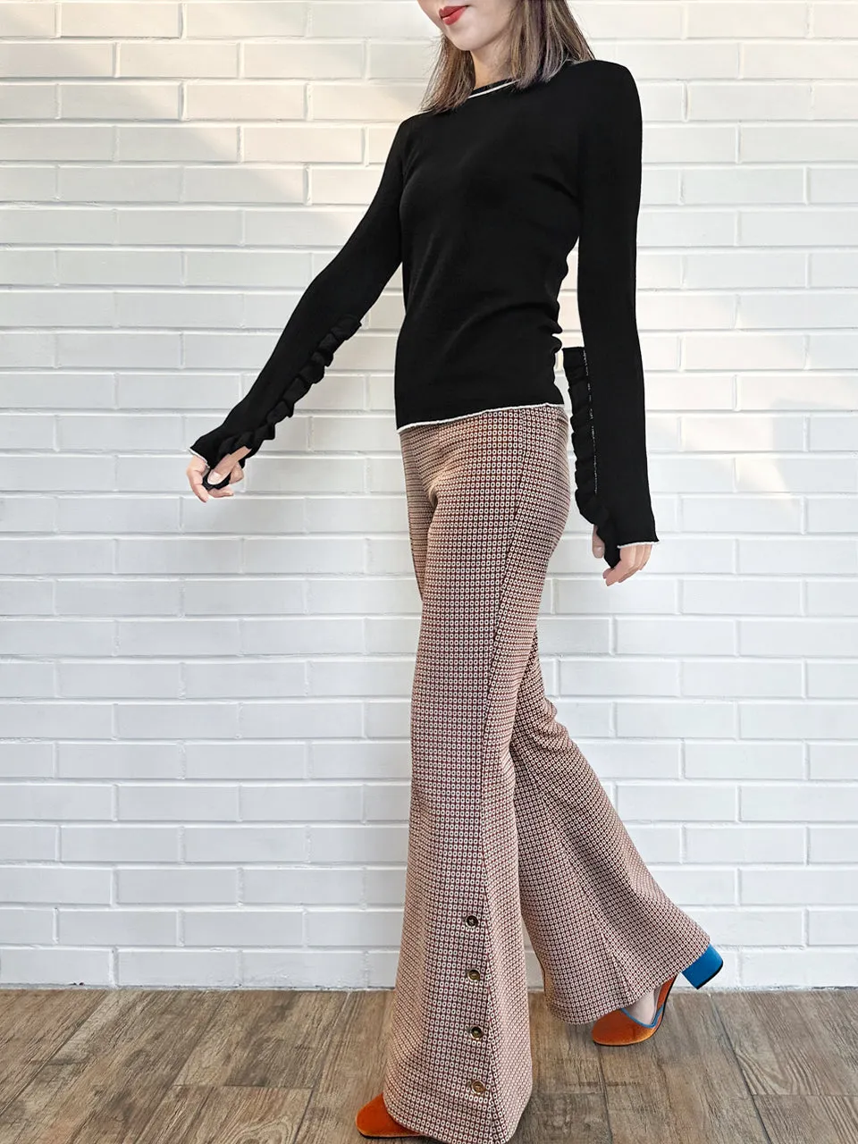 New Colour! Retro Vibe Flare Leg Pull On Button Pants