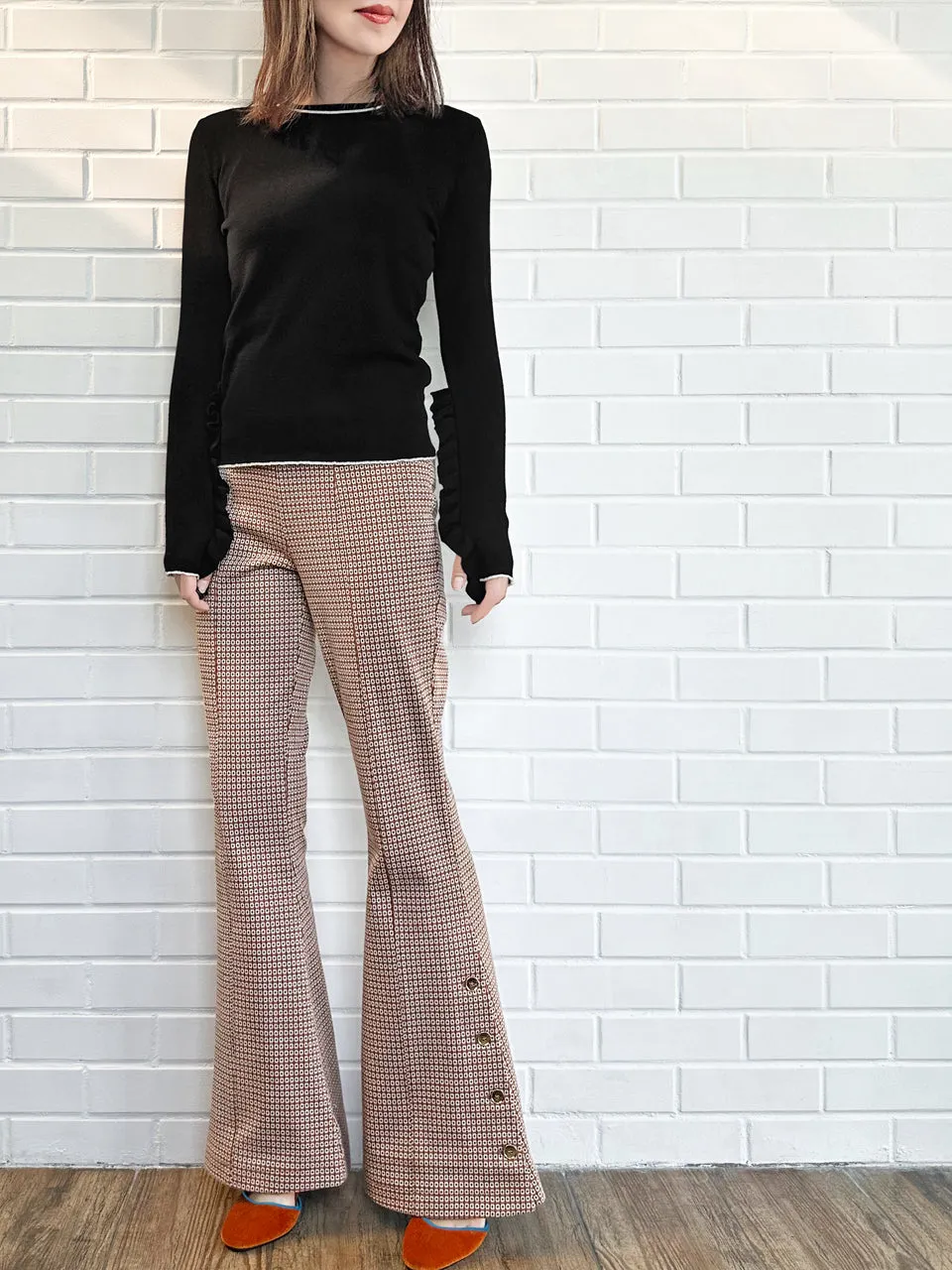 New Colour! Retro Vibe Flare Leg Pull On Button Pants