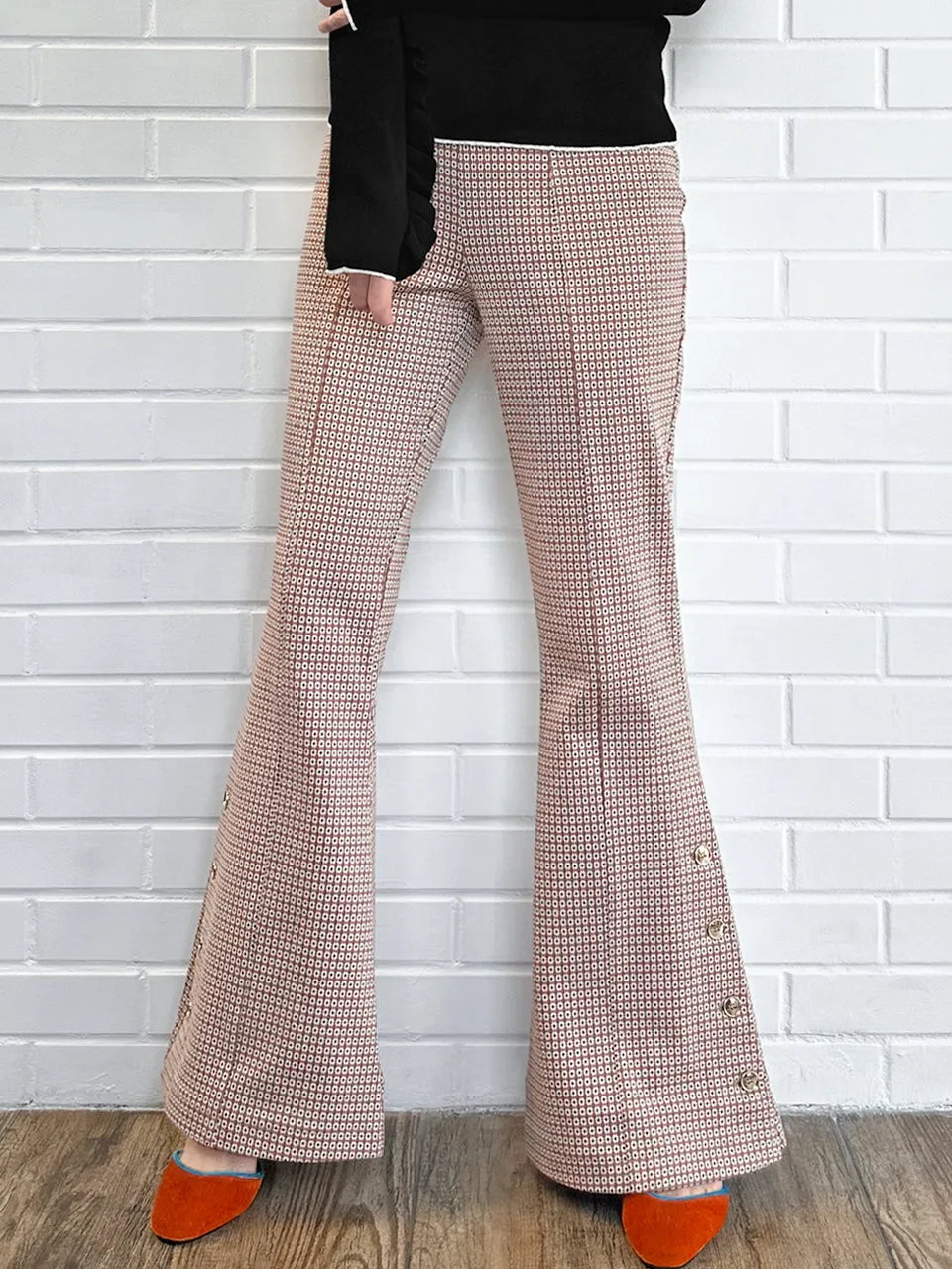 New Colour! Retro Vibe Flare Leg Pull On Button Pants