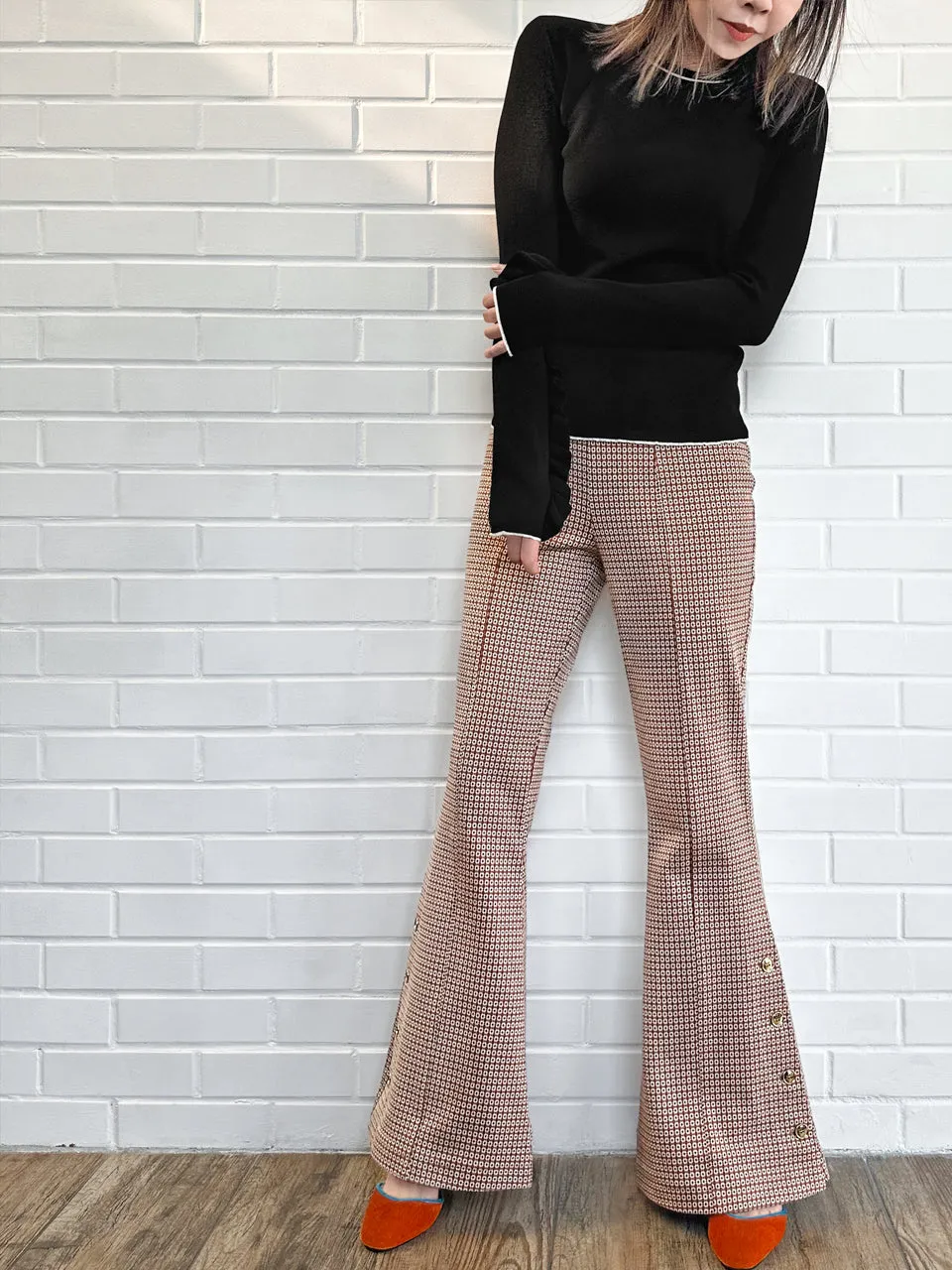 New Colour! Retro Vibe Flare Leg Pull On Button Pants