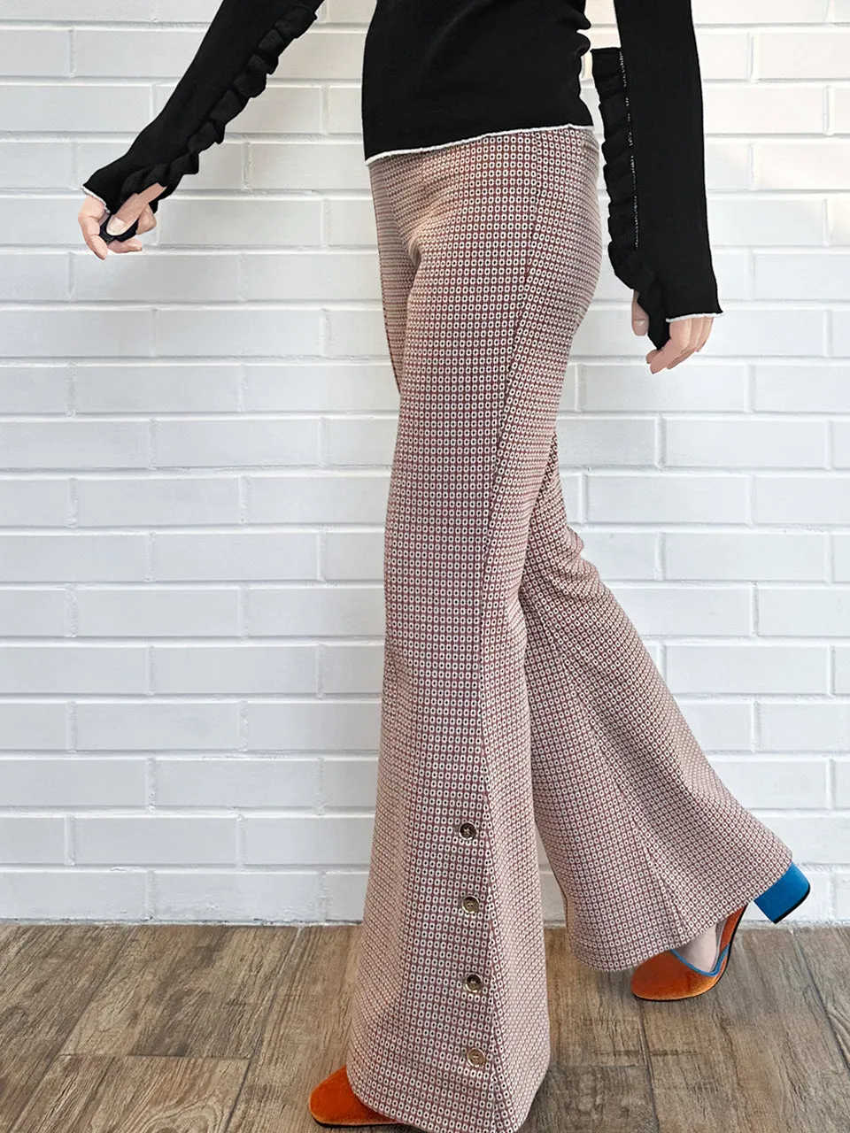 New Colour! Retro Vibe Flare Leg Pull On Button Pants