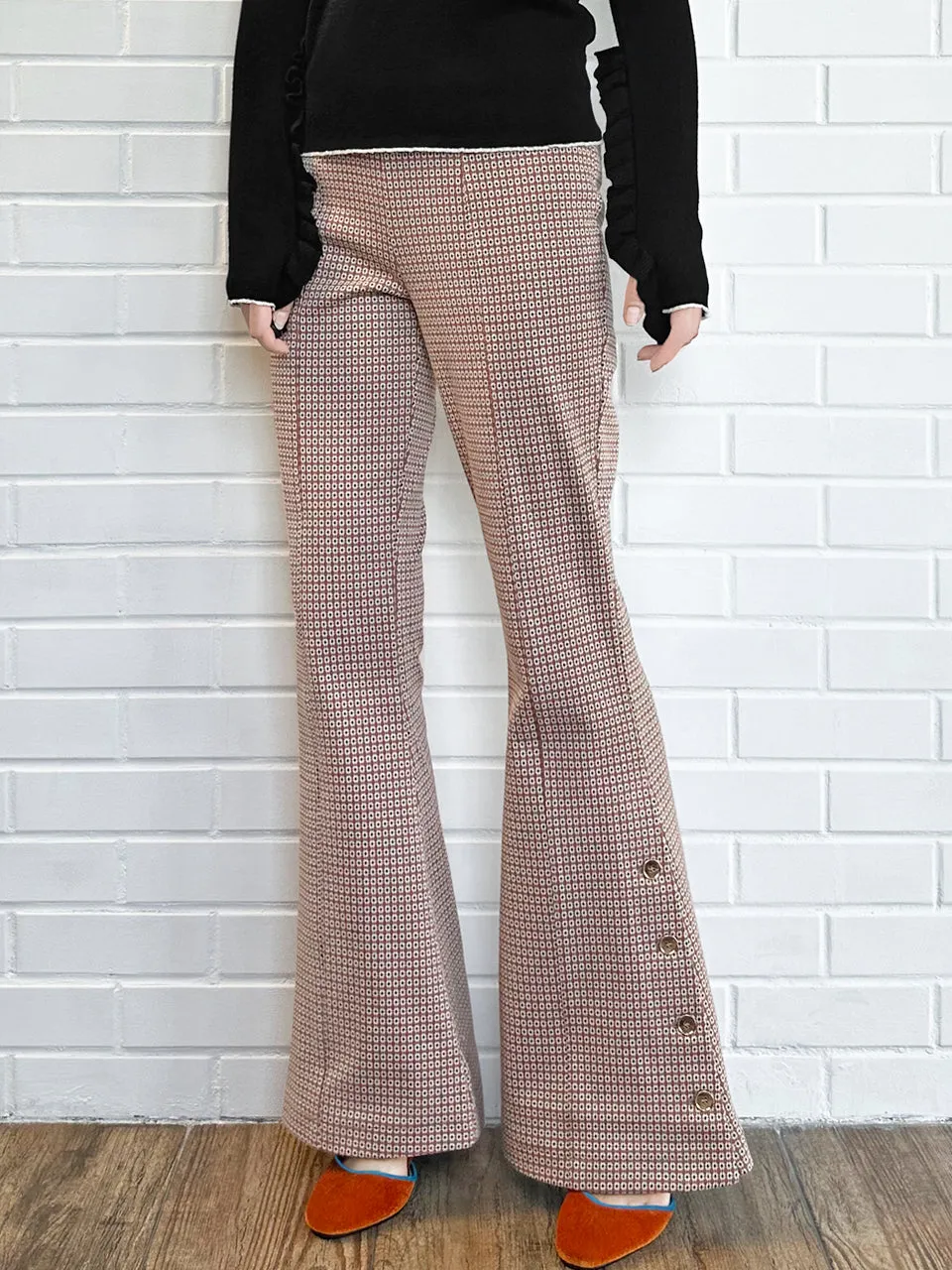 New Colour! Retro Vibe Flare Leg Pull On Button Pants