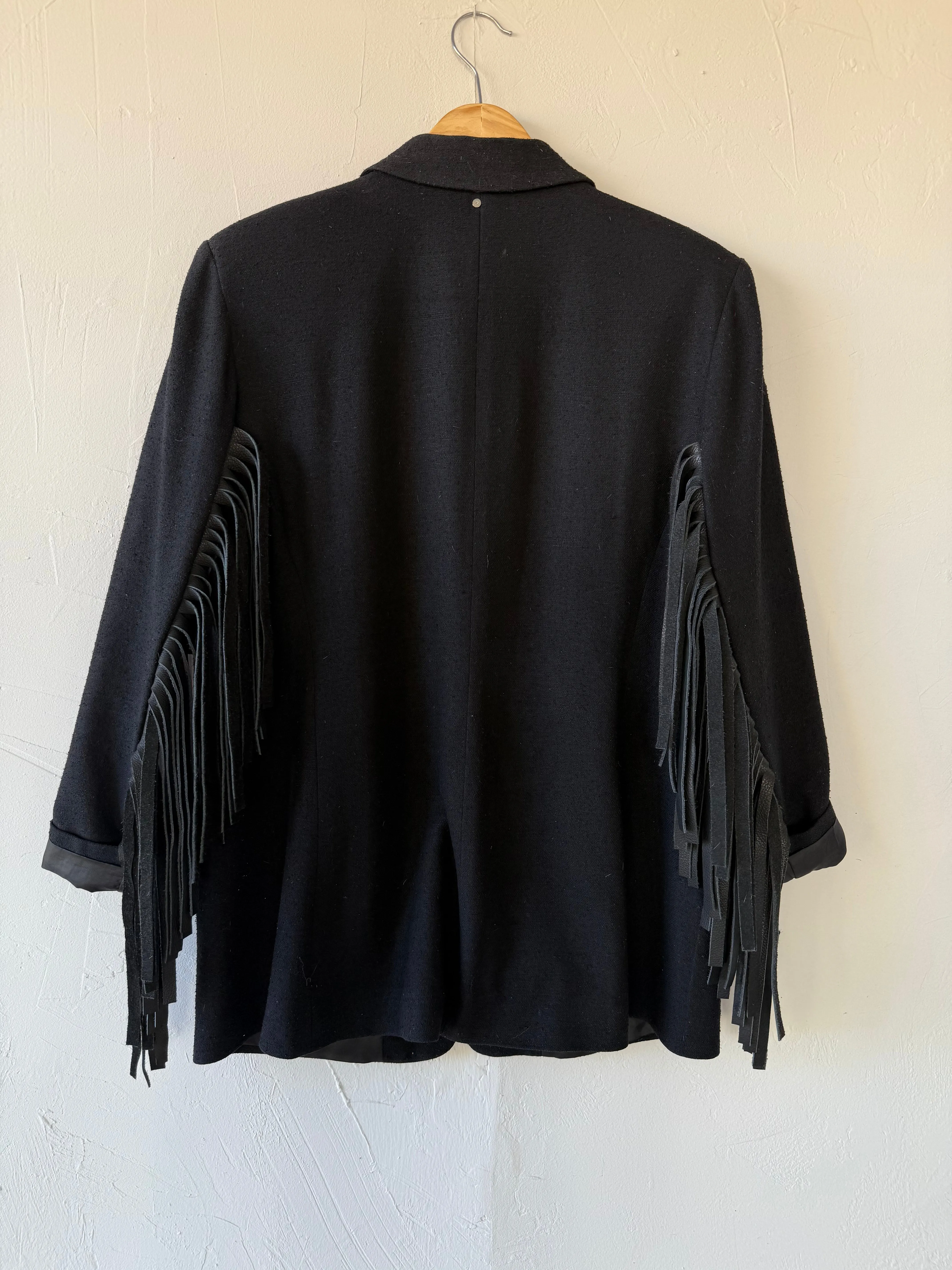 NEW!! Designer Vintage Blazer with Cowhide Fringe in Black by Westerly - Option #2, Size Large