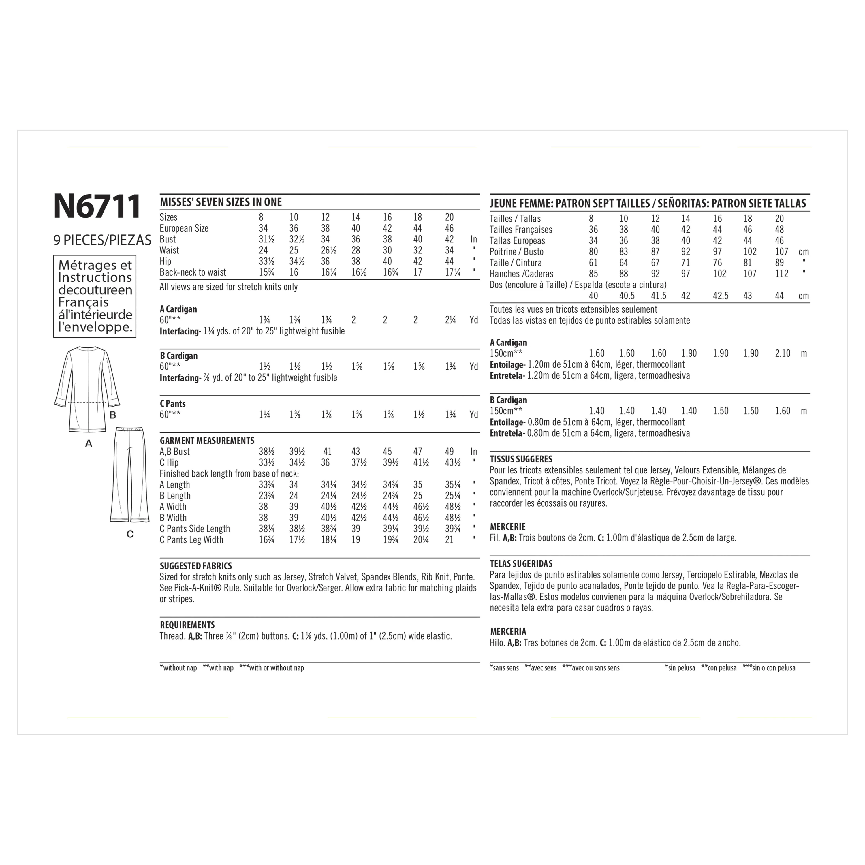 Newlook Pattern N6711 Misses Cardigan And Pants